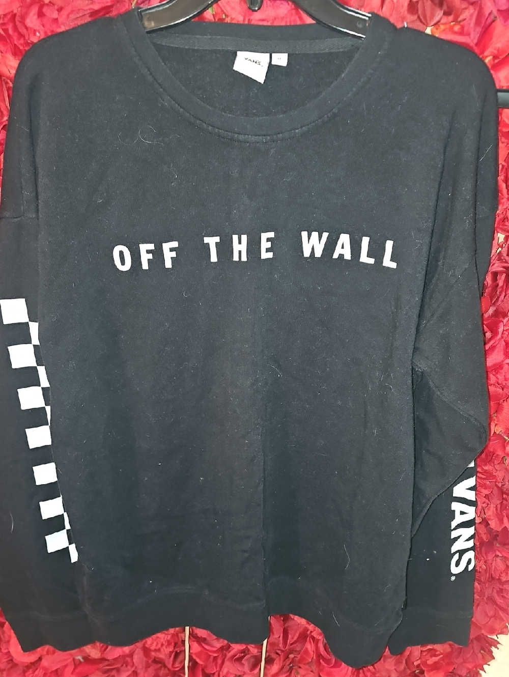 Vans Black Crewneck Sweatshirt with White 'Off The Wall' Text Size Xlarge